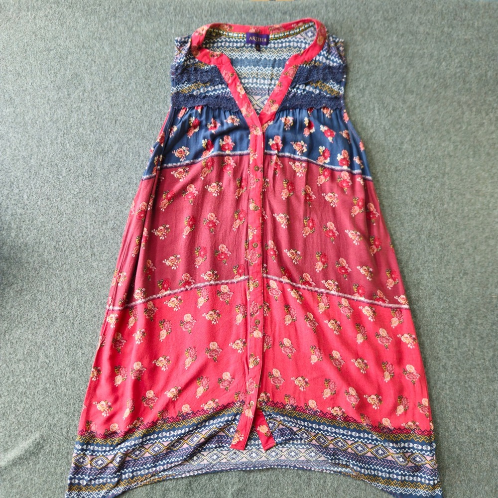 Artesia Sleeveless Dress M Floral Festival Sharkbite Hem Boho Coastal Cowgirl